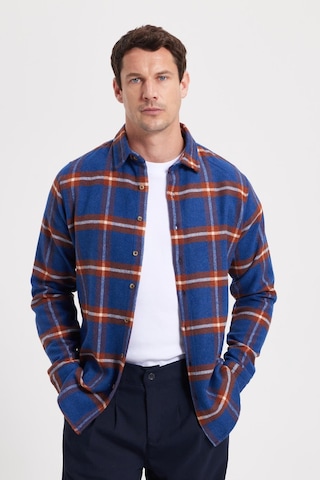 Tudors Erkek Slim Fit Dar Kesim Kareli Kışlık Oduncu Gömlek-42363 Saks Mavi