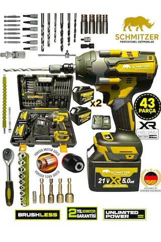 Schmıtzer Sch-9502s Pro 21v 15 Pilli Çift Akülü Kömürsüz Darbeli Vidalama 650 Nm Somun Sıkma Sökme Matkap