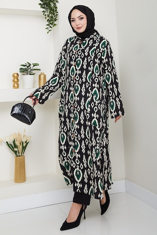 Desenli Dokuma Viskon Tunik 1516 - Yeşil Yeşil