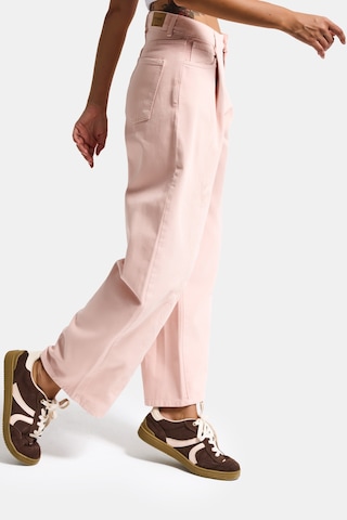 it's basic Kadın Pudra 6s6-20 Wide Leg Pleat Fit Nakış Desenli Özel Tasarım Denim Jean