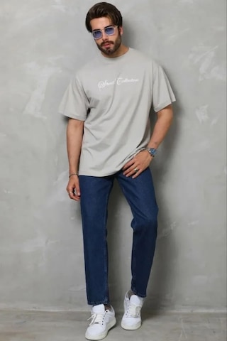 Modi Erkek Baskılı T-shirt Kısa Kol Bisiklet Yaka Regular Fit Rahat Kalıp Günlük Tişört - Gri - Mymg185505
