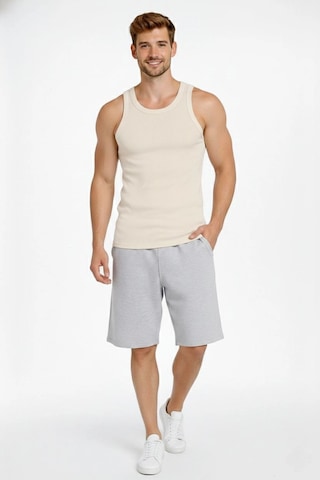 Novalisse Erkek Fitilli Atlet Sıfır Yaka Slim Fit Arka Baskılı Spor Atlet - Krem Çoklu Renk