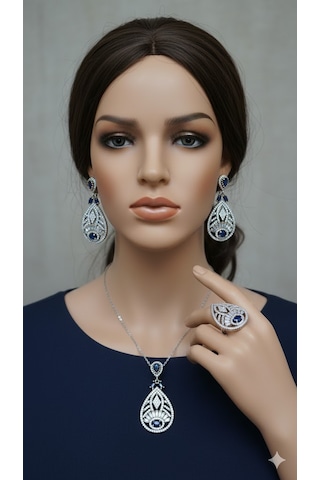 Otantik Safir Taşlı Gümüş 3 Lü Set Bronz