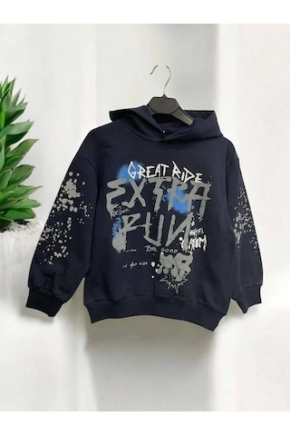 Nk Kids Erkek Çocuk Pamuklu Orta Kalınlıkta Kapüşonlu Sweatshirt-15449 Lacivert