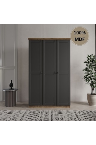 Dali 3 Kapılı Mdf Country Gardırop Antrasit