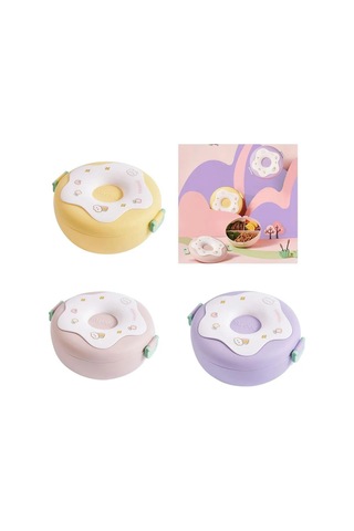 Folinda 3 Bölmeli Çocuk Mutfak Kutusu, Kaçırmazsız Kapaklı, Dayanıklı Plastik, Okul/piknik İçin, Tatlı Donut Desenli Mor