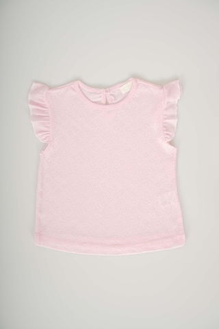 Kız Bebek Pamuk Kalp Desenli Ve Jakarlı Pamuk Tişört Pembe