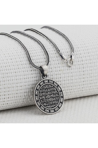 925 Ayar Gümüş Ayetel Kürsi Dualı Kalın Zincirli Erkek Kolye 554266965
