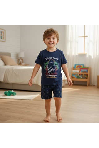 Bonbon Çocuk Summer Baskılı Lacivert Renk 2'li Takım Cb1061