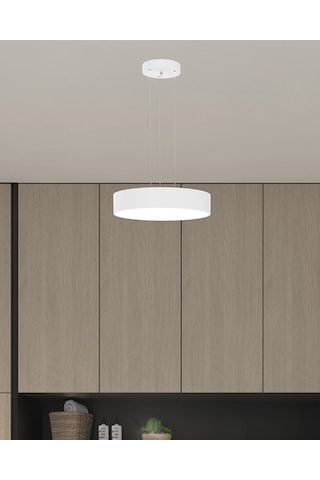 Drum 40cm Beyaz Kasa, Beyaz Işık Modern Sarkıt Led Avize Beyaz