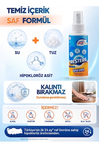 Resteril Çok Amaçlı Dezenfektan Sprey Durulanmayan Alkolsüz Koku Giderici Cpap Maske Dermastamp Dermaroller Alet Dezenfektanı 3 x 100 ML