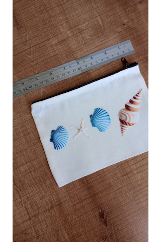 Wisheratelier Midye Kabugu Ve Yaz Temalı Clucth Bez Çanta Beyaz - Çok Renkli