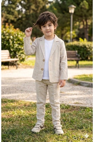 Baby Kids Colors Bej Renkli Çocuk Takım Elbise - Ceket, Pantolon Ve Basic Tişört Şık Ve Rahat