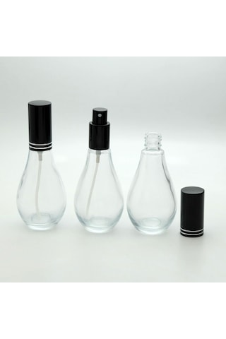 Parfüm Şişesi 70 ML 2 Adet Boş Ampul Şişe Siyah Metal Valf ve Kapak