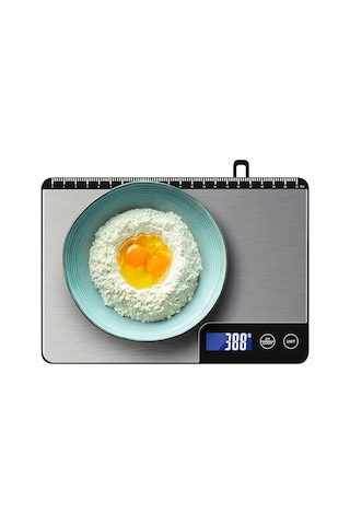 Motion003 8 İnç Uzunluk 33 Pound Kapasiteli Gümüş Rengi Siyah Dijital Mutfak Terazisi 1g Hassasiyet Gram Ons Ölçüm Paslanmaz Çelik Cam Platform Gümüş Rengi+siyah