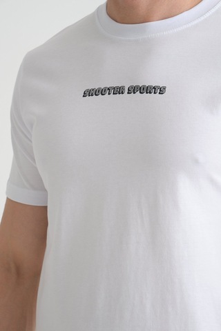 Shooter Sportwear Shooter Erkek Bisiklet Yaka Tişört Premium Pamuklu Yüksek Kalite Regular Fit Beyaz