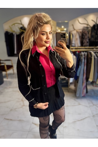 Kadın Siyah Taşlı Denim Gömlek/ceket Siyah