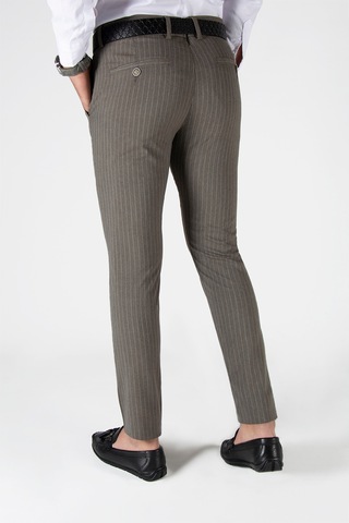 Açık Kahve Çizgili Slim Fit Pamuklu İtalyan Kesim Pantolon Açık Kahve