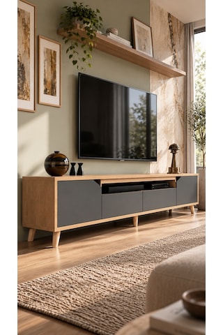 Legno Premium 180cm Modern Tv Ünitesi Safir-ant Antrasit - Safir Meşe