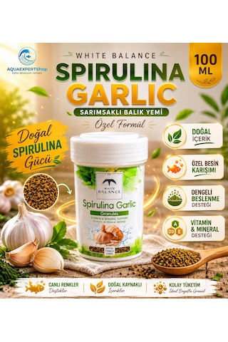 White Balance Spirulina Garlic Granül Balık Yemi - Sarımsak Ve Spirulina İçerikli Özel Formül - Premium Balık Yemi - 100 Ml