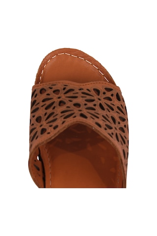 Napa Shoes Lazer Kesim Hakiki Deri Delikli Ortopedik Rahat Taban Kadın Terlik Napa-226 Taba