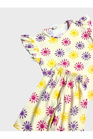 Aliş Kids Kız Çocuk Pamuklu Sarı Güneş Desenli Kolları Fırfırlı Şortlu Yazlık Pijama Takımı