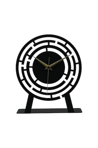 Labirent Model Metal Lazer Kesim Akar Sessiz Mekanizmalı Masa Saati Siyah