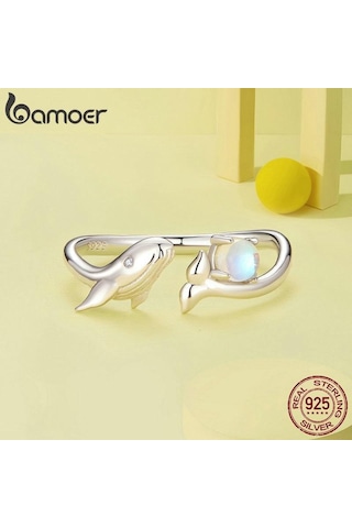 Bamoer 925 Ayar Gümüş Sevimli Balina Açılış Halkası Balık Ve Top Ayarlanabilir Yüzük Kadınlar İçin Güzel Takı