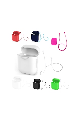 Ally Apple Airpods Uyumlu  İçin Renkli Strap Kulaklık Askısı+ Silikon Kılıf- 5775 Diğer