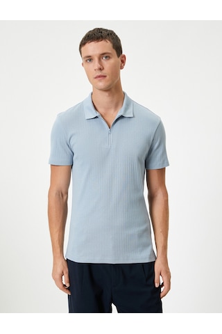 Koton Polo Yaka Tişört Slim Fit Yarım Fermuarlı Kısa Kollu Pamuklu Mavi 4sam10333mk Mavi