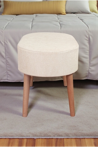 Ahşap Ayaklı Oval Puf Bench Geniş Oturum Alanlı Puf Sandalye - Krem - 60x40 Cm Krem