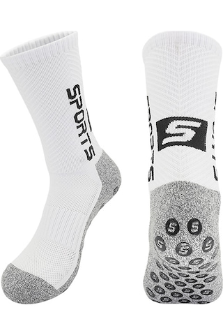 Konesam Antibakteriyel Kadife Futbol Çorabı Erkek Kadın Orta Uzunluklu Kaymaz Tabanlı Spor Çorap Beyaz Beyaz