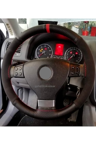 Fiat Linea Uyumludur Alcantara Ve Karbon Dikmeli Direksiyon Kılıfı Kırmızı Yüzüklü