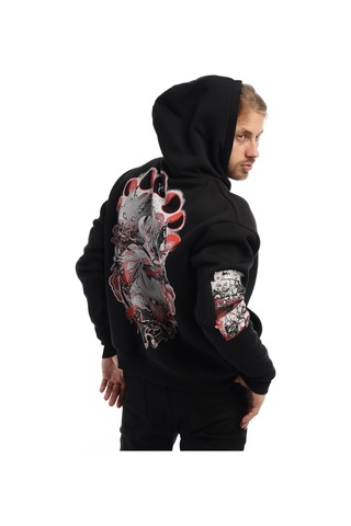 Polostate Erkek Kitsune Anime Girl Baskılı 3 İplik Kapüşonlu Sweat Siyah