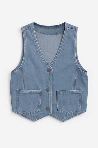 Kadın Cepli %100 Pamuk Açık Mavi Jean Yelek Antrasit