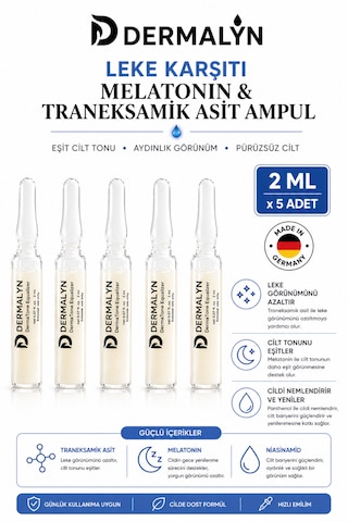 Dermalyn 5 Adet Leke Karşıtı Traneksamik Asit İçeren Cilt Aydınlatıcı Ampul Serum Dermaroller