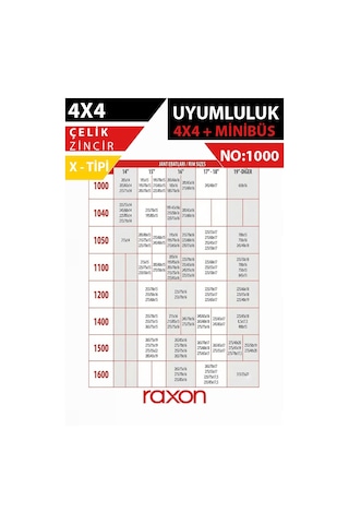 4x4 X Tipi Kar Zinciri No:1000 Çelik Güçlü Tutuş & Kış Koşullarına Uyumlu 1000 x R22