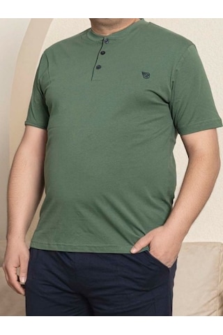 Erkek Geniş Kalıp %100 Pamuk Kısa Kol Cepli Büyük Beden Pijama Takımı Yeşil