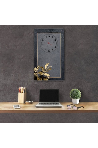 Decorıta Cam Saat | Koyu Gri Taş Dokulu Gri