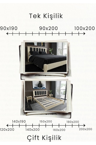 Renazzo Ori On Siyah Puf Başlıklı Masif Ahşap Karyola Natürel 120x200 Natürel - 120 X 200