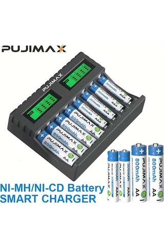 Honeybeeshop Pujimax 8 Yuvalı Lcd Akıllı Şarj Cihazı Aa Aaa Piller İçin Beyaz