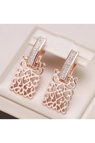 Samdoo Kadınlar İçin Gümüş Altın Kaplama Zirkonyalı Delikli Simpliçe Lüks Küpe - Gül Altını Rengi Gold