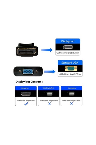 Displayport To Vga Çevirici Adaptör Display Erkek Vga Dişi