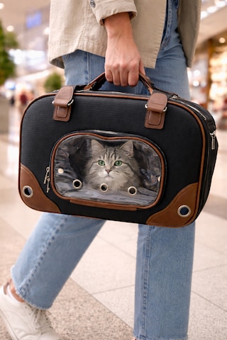 Şeffaf Pencereli Nefes Alabilir Kedi Taşıma Çantası Siyah