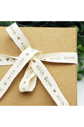 Pamuk Şerit, With Love, 1 Cm 5 Metre