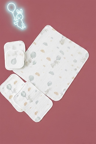 More Home Müslin Bezi Bebek Set 6 Parça 100 % Pamuklu Tavaşanlı Bulut Gri - Beyaz