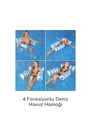 Fileli 3 Yastıklı Premium Deniz Havuz Hamağı 4 Fonksiyonlu Havuz Deniz Yatağı 120x122 Cm Mavi