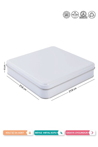 215x215 Mm Kare Beyaz Metal Kutu, Kare Metal Kutu 1 Adet