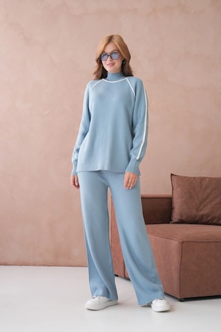 Kadın Dik Yaka Kazak Pantolon İkili Triko Takım Açık Mavi