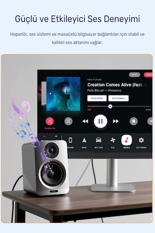 3.5mm - 3.5mm Aux Ses Kablosu 3 Metre, Erkek Erkek Stereo Audio Kablo, Kulaklık Hoparlör Bilgisayar Amfi Uyumlu, Metal Gövde, Naylon Örgü, Altın Kaplama Jak A580h